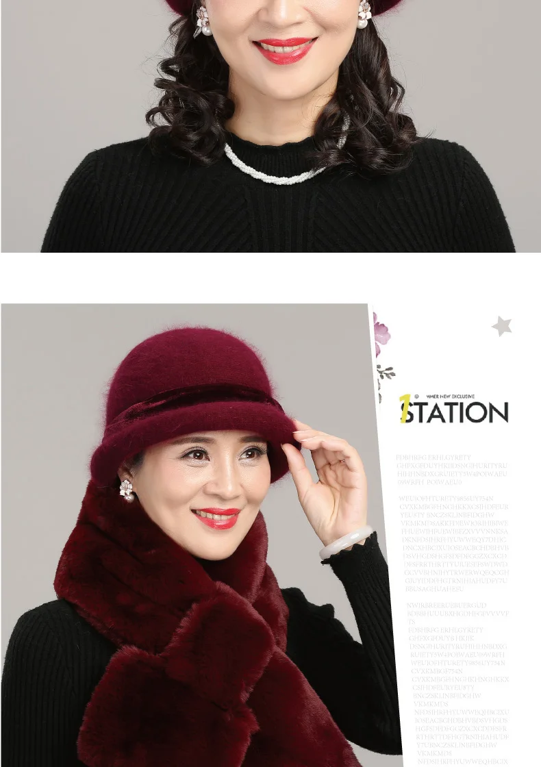 Women Winter Knitted Wool Basin Hat Female Thickened Warm Fisherman Cap Lady Velvet Elegant Scarf for Middle-aged Mother H7158