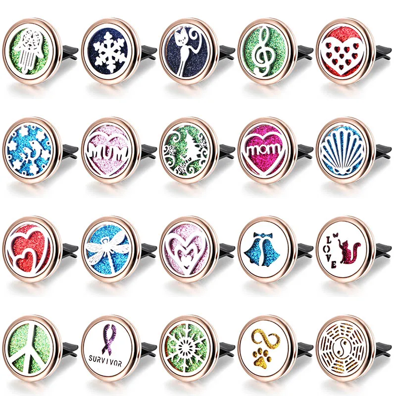 

29 Styles Rose Gold Car Clip Air Perfume Diffuser Stainless Steel Vent Freshener Car Air Essential Oil Diffuser Aroma Locket