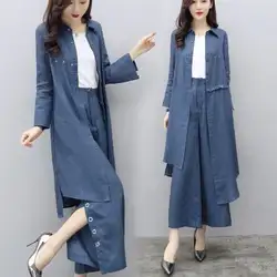 Большой размер женский комплект 2019 Весна Новый Модный Костюм Повседневный джинсовый повседневный комплект из двух предметов