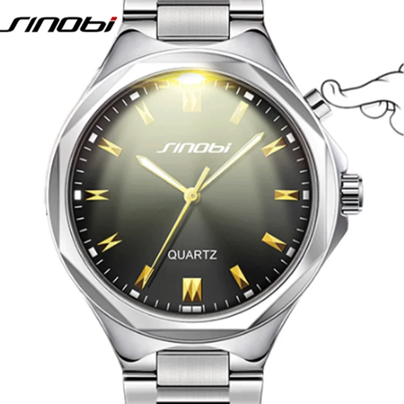 SINOBI Brand Casual Men Wrist Watches of Back Light Stainless Steel Watchband Top Brand Luxury Male