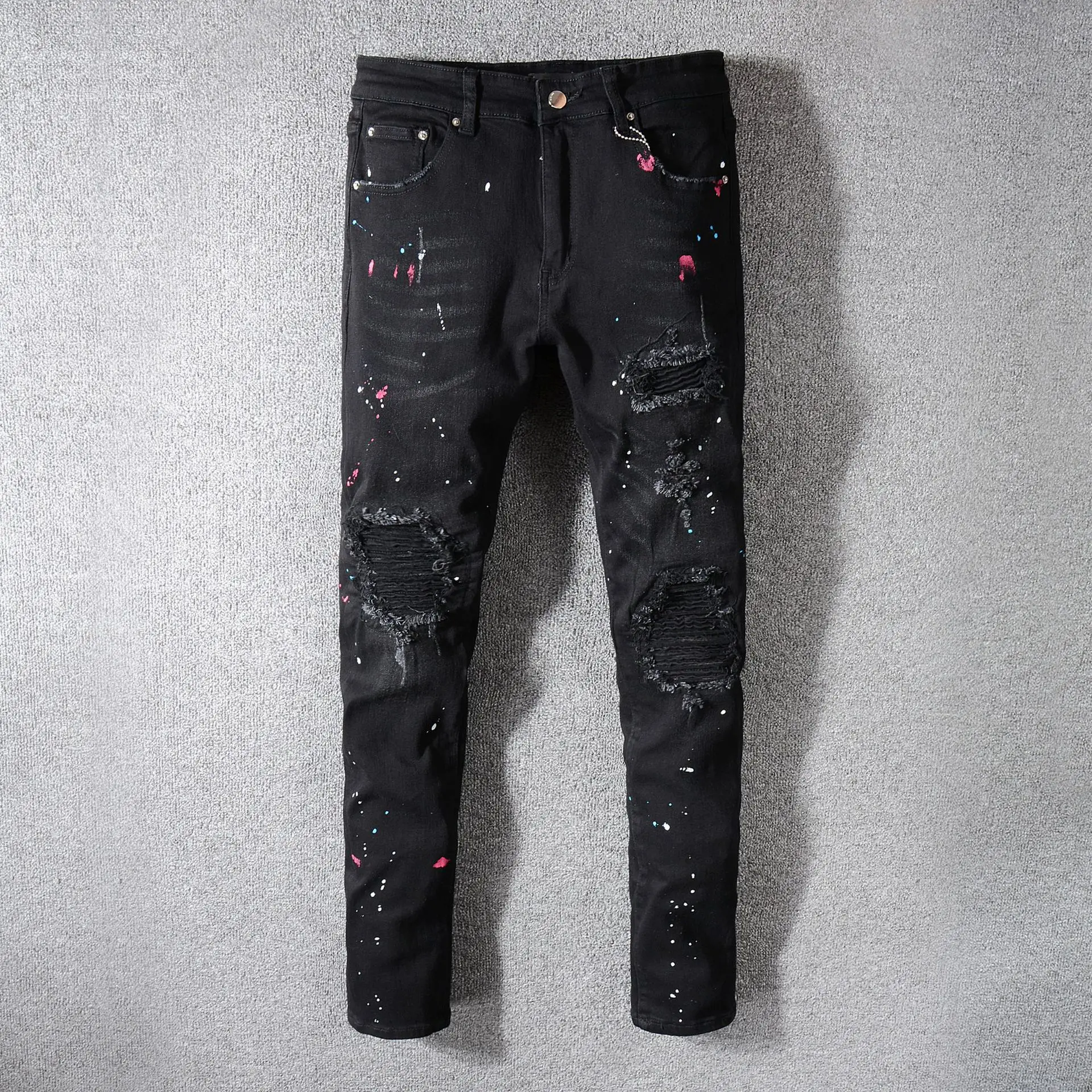 Мужские черные клеящиеся алмазные джинсы с полосками, с рисунком кота, мужские рваные джинсы, облегающие хлопковые джинсы