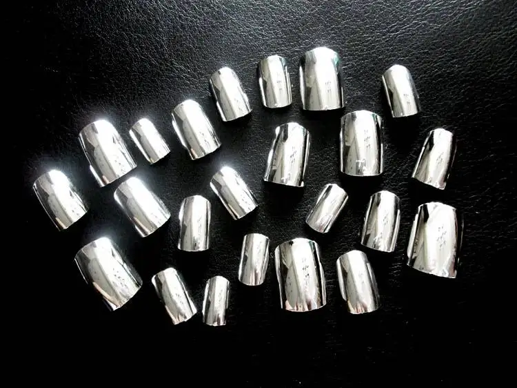 24 шт полностью Акриловые искусственные металлические цветные ногти Советы модное серебряное отражающее зеркало поддельные ногти длинные Круглые головки Фалес ногтей