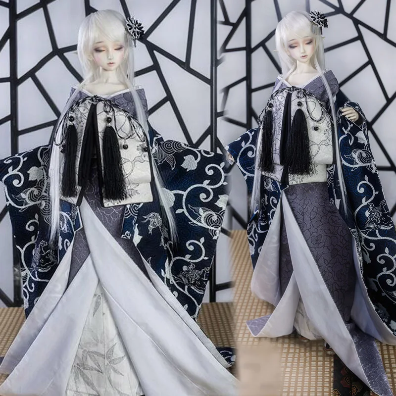 Японский стиль нежный ветер темно синий кимоно 1/3 1/4 1/6 дядюшка мальчик девочка SD MSD YOSD BJD Кукла Одежда
