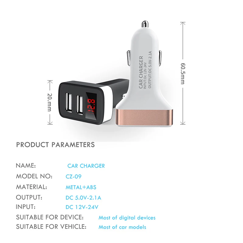 ZNP شاحن سيارة شاشة ديجيتال المزدوج ميناء USB محول 2.1A شاحن سيارة مزدوجة USB ل فون Xiaomi الهاتف كابل شحن لهواتف سامسونج