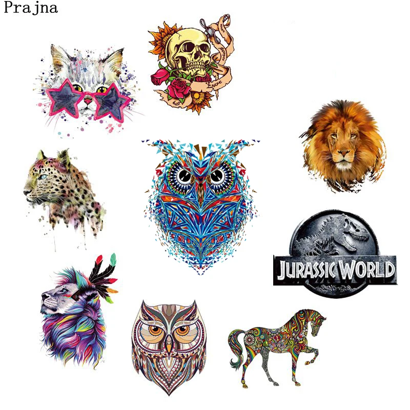 

Prajna Punk Lion Tiger Wolf Transfer Sticker Iron On Skull Patch Animal Heat Transfer Vinyl Thermal Transfer For Clothes T-shirt