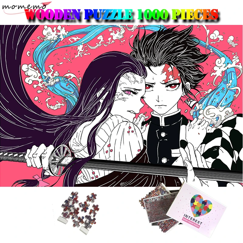 MOMEMOrompecabezas de Anime Demon Slayer para niños, juguete de rompecabezas de Kimetsu No