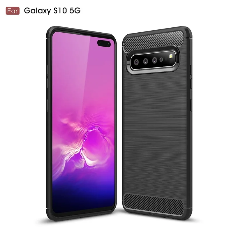 For Samsung Galaxy S10 5G Carbon Fiber Case Anti-knock Soft TPU Brushed Rugged Rubber Armor Silicone Hybrid Phone Cover | Мобильные