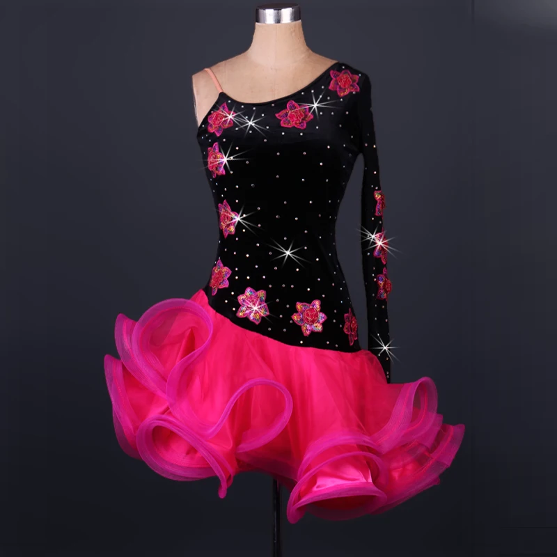 Latin dance clothing imported high grade diamond velvet dress and adult
