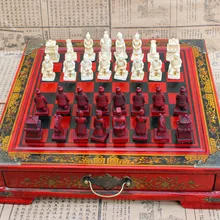 Precio de fábrica, regalo de gama alta, coleccionables de ajedrez antiguo, juego de ajedrez Vintage 32, piezas de ajedrez de terracota del ejército, piezas de mesa de madera