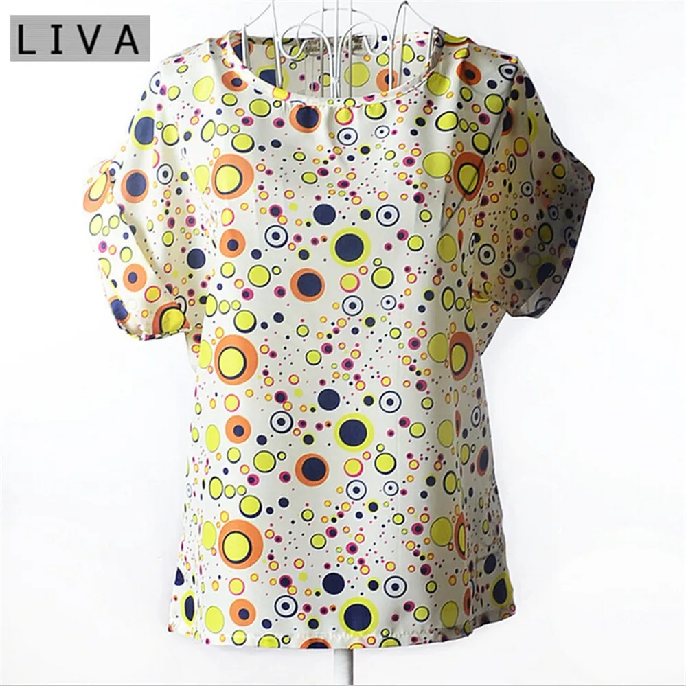 Fashion Thin Women Shirt S-XXL Summer Style Loose Colorful Print Chiffon Blouse Casual Tops Short Sleeve blusa feminina stripe (10)