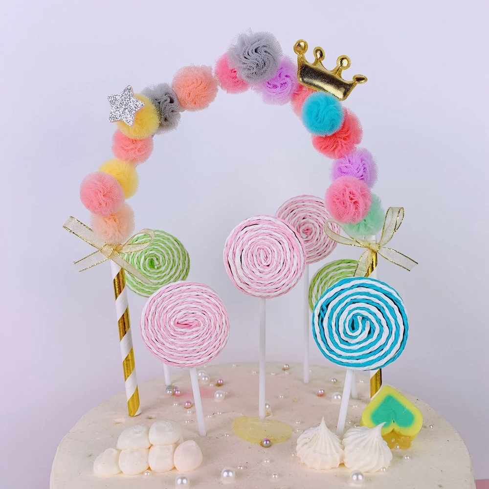 

Colorful Rainbow Lollipop Wings Arch Cupcake Cake Topper Decor For Wedding Birthday Party Decoration Baby Shower