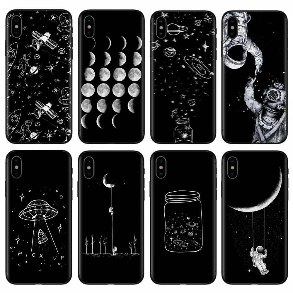 

Phone Case For iPhone X XR XS Max Case Newest Space Moon Astronaut Pattern For iphone 7 8 6 6S Plus 5S SE Planet Star Back Cover