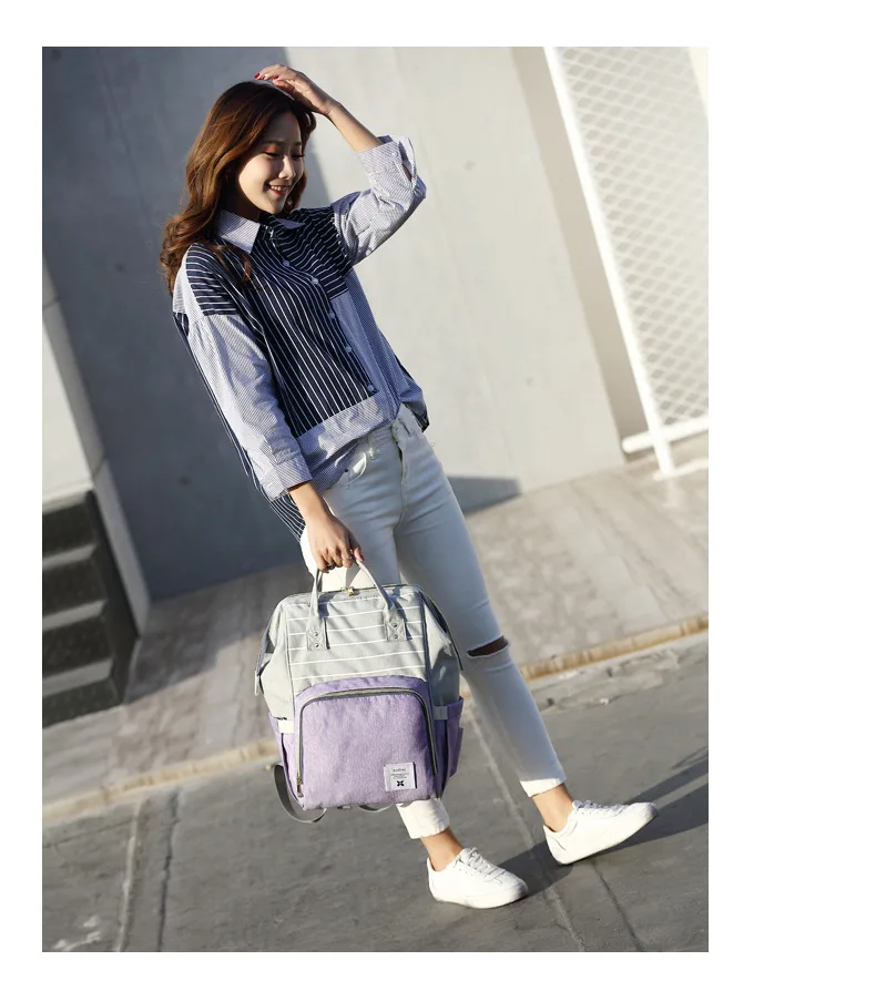 New Stripe Baby Diaper Bag Brand Mummy Maternity Nappy Bag Large Capacity Baby Stroller Bag Travel Backpack Nursing Wetbag (23)
