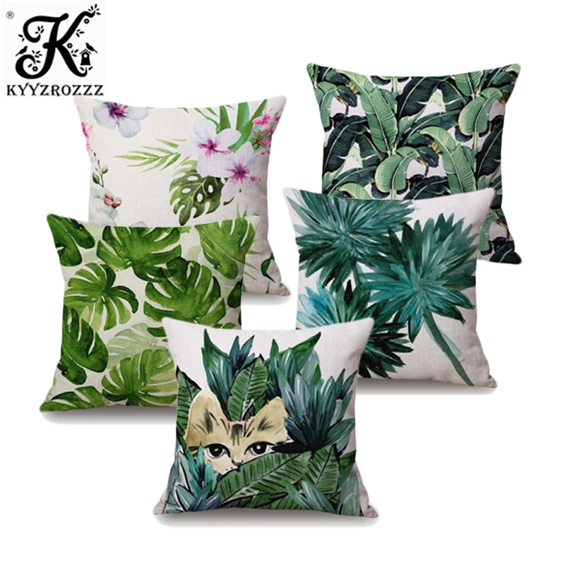 

Plant Cushion Cover Tropic Tree Green Throw Pillow Cover palm leaf Decorative Pillows Flower Cushion Cover for Sofa Car Home