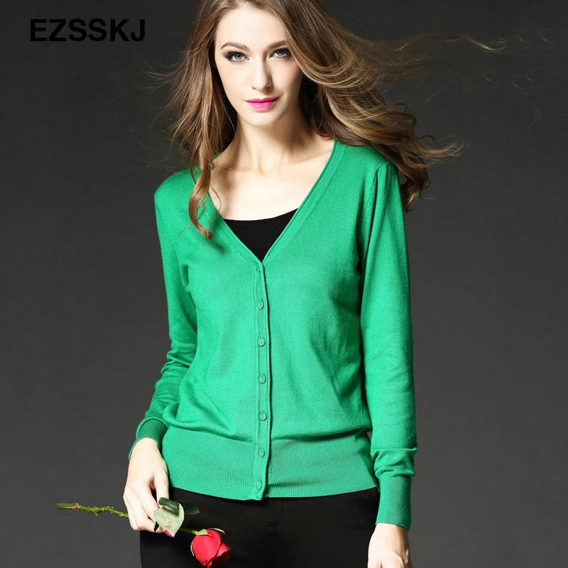 spring Autumn Women Sweater Tops Fashion Knitted Long Sleeve V-Neck Solid Loose Size Casual Cardigan Basic Jacket |