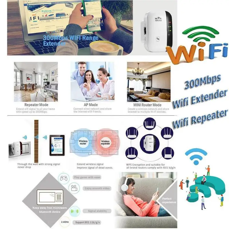 300 Мбит/с Wi-Fi ретранслятор Wi-Fi роутеры расширитель сигнала расширитель
