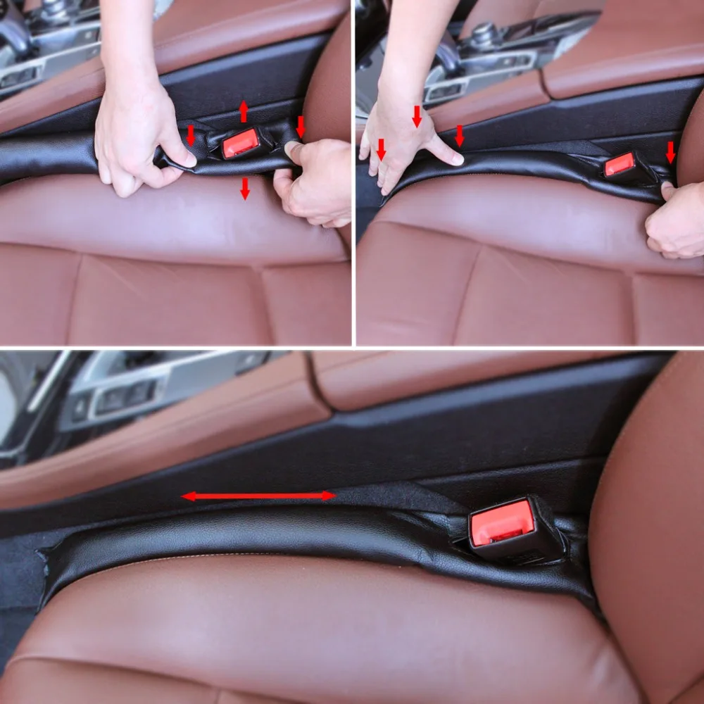 2 X Leather Soft Car Seat Console Padding Gap Holster Spacer Filler Leakproof Strip Black Brown White 3 Colors (6)