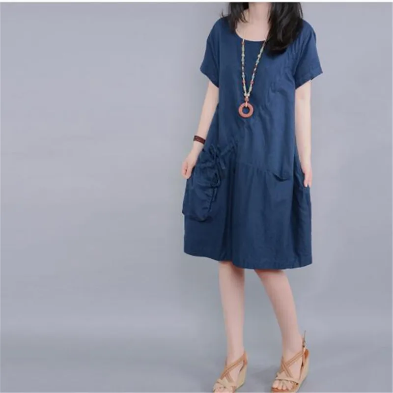 Vestido 2018 хлопковое льняное платье для женщин летнее модное с круглым вырезом и