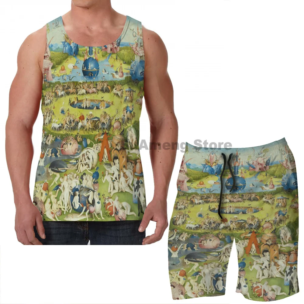 

funny print men Tank Tops Women The Garden of Earthly Delights men Board beach shorts women sets fitness vest