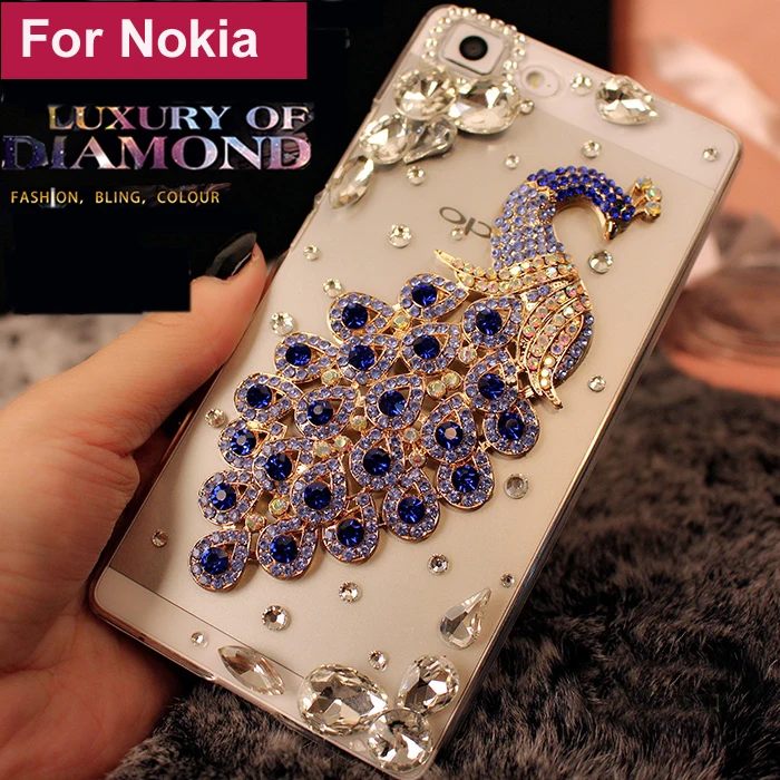 

Beautiful Peacock Diamond Frame case Rhinestone cover For Nokia 3 5 6 7 8 9 2018 Plus Sirocco