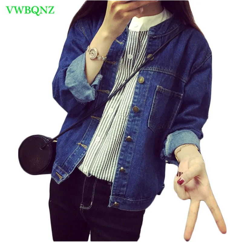 

Cool Denim Jacket Women Spring Autumn Loose Student Wild Denim Coat Women's Korean Round neck Single-breasted Jackets Coats A358