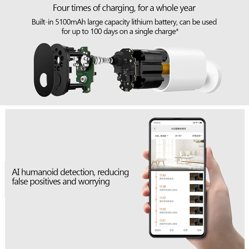 Xiaomi Smart Camera 1080P With Battery Gateway 120 Degree IP 65 Waterproof AI Humanoid Detection wo