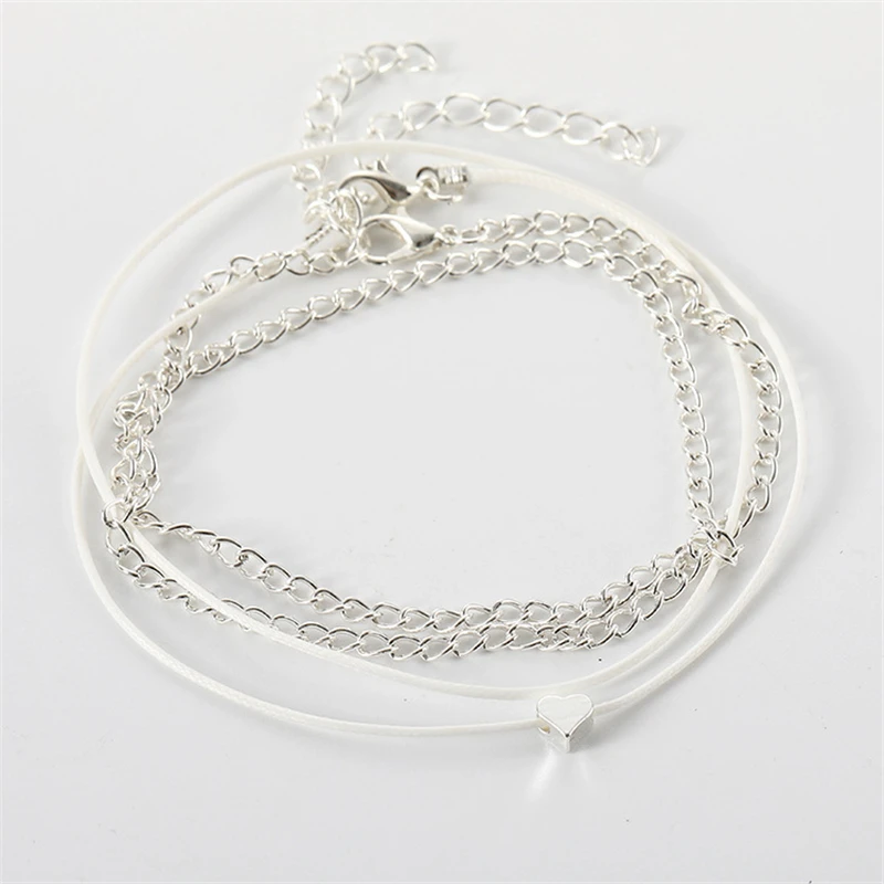 

Bohemian Silver Color Anklet Bracelet On The Leg Fashion Heart Female Anklets Barefoot For Women Leg Chain Beach Foot Jewelry