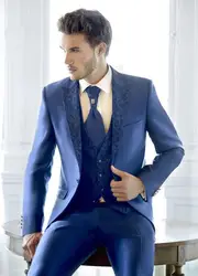 2018 Для мужчин костюм последние Дизайн синий черный Custom свадебное платье 3 шт. (куртка + брюки + жилет + галстук + полотенце)