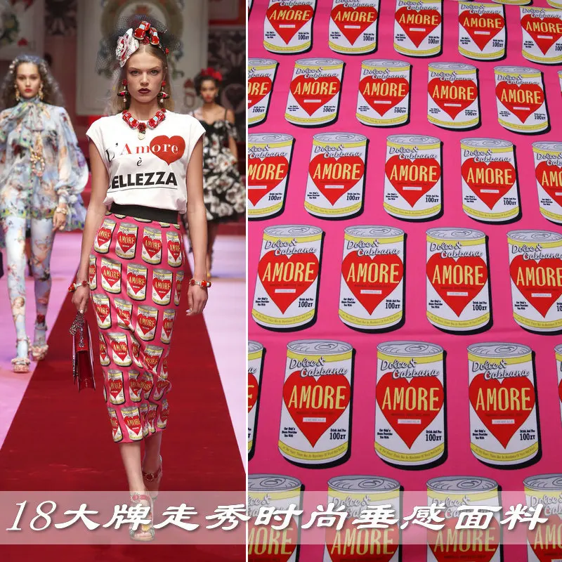 

Spring / summer 18 runway pink canned fashion printed clothing fabric with hand - drape skirt shirt fabric