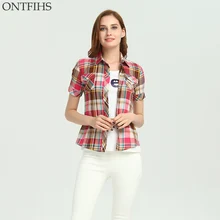ONTFIHS Cotton shirts New Plaid & Checks Shirt casual kimono cardigan Slim Brand Women’s tunic Women tops and Blouse S-26