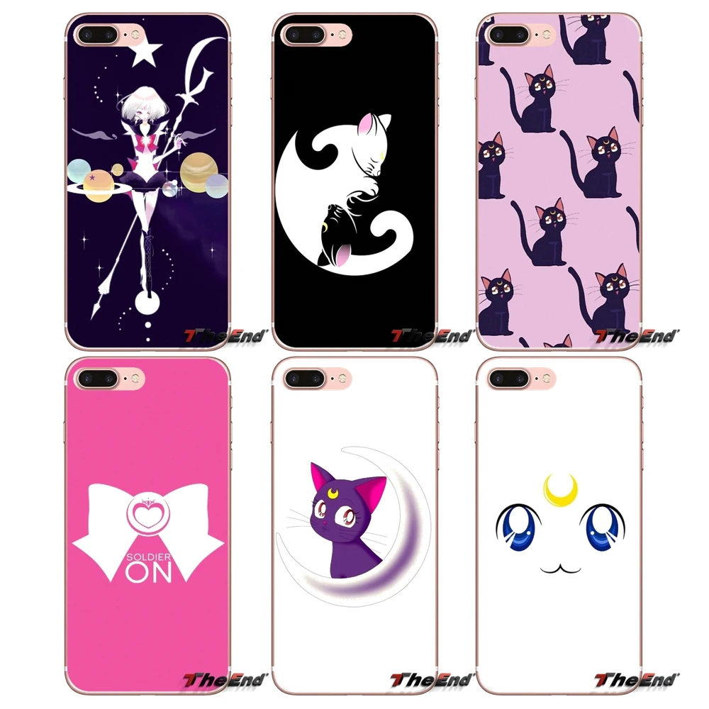 

sailor moon lune cat Accessories Cover Bag For Samsung Galaxy S2 S3 S4 S5 MINI S6 S7 edge S8 S9 Plus Note 2 3 4 5 8 Coque Fundas