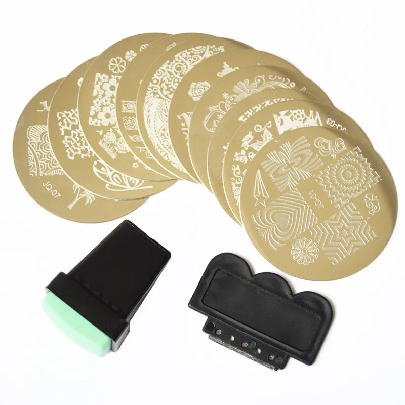

Stamping Plates and 1pcs Stamper Scraper,Nail Art Polish Stamp Stencils Nail Tools Nail At Template Set