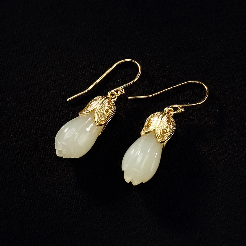 925 sterling silver magnolia jade drop earrings gold handmade natural jade fashion flower earrings for women 925 fine jewelry 925 sterling silver magnolia jade drop earrings gold handmade natural jade fashion flower earrings for women 925 fine jewelry