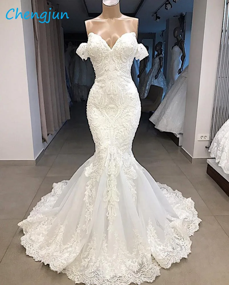 

Chengjun Off Shoulder Luxury Lace Mermaid Wedding Dress 2019