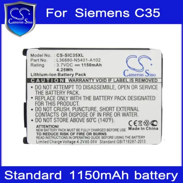 Батарея мобильного Телефона для Siemens C35/C35i/C35e/S35/M35/3506/3508/3518 1150 мАч HK Марка Кэмерон