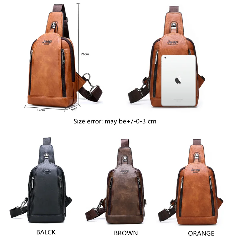 JEEP BULUO Brand Travel Hiking Messenger Shoulder Bags Men's Large Capacity Sling Crossbody Bag Solid Men Leather Bag