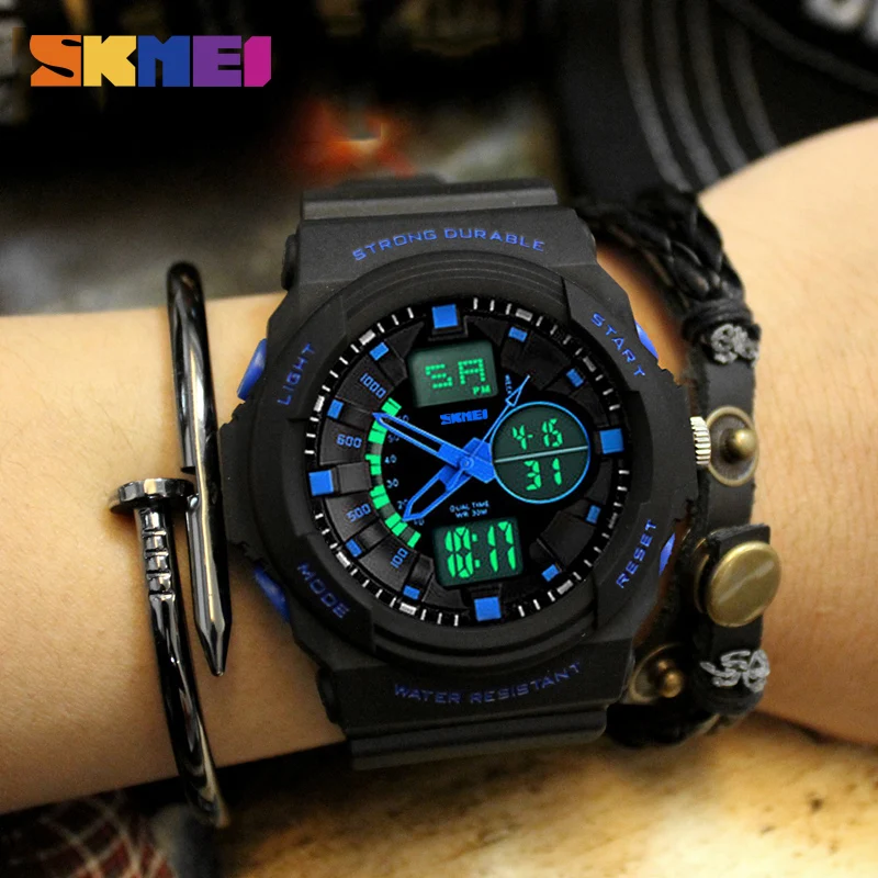 

SKMEI Children Multifunction Watch Kids Quartz Dual Display Sports Wristwatch Waterproof Chronograph Alarm Buckle Clock