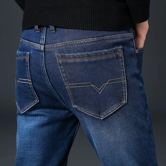 Mens Denim Jeans Autumn&Winter Warm Thick Velvet Jeans For Man Blue