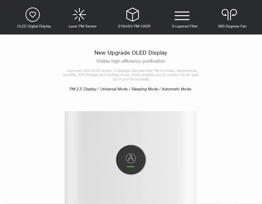 Original Xiaomi OLED Display Smart Air Purifier 2S Smell Cleaner Smoke Dust Peculiar Smartphone Mi Home APP Control (2)
