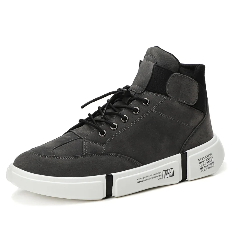 JINBEILEE Casual Skateboarding Shoes Men's High-rise Thick High-top Shoes Wild Trend Pig Leather Casual Men's Shoes