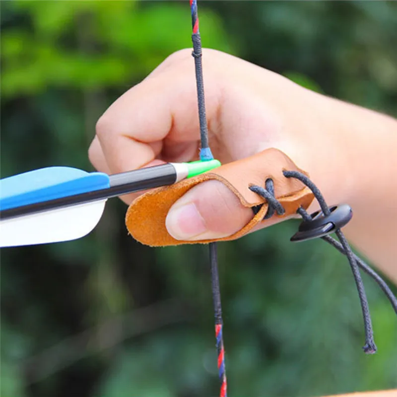 

Thumb Finger Tip Protector Guard Ring Tab Leather Adjustable Hunting Practice Archery Pull Arrow Broadheads Shooting Glove