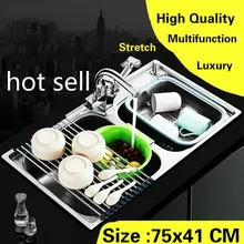 Квартира кухня двойной паз раковина мыть овощи Универсальный 304 нержавеющая сталь Лидер продаж Малый 75x41 см