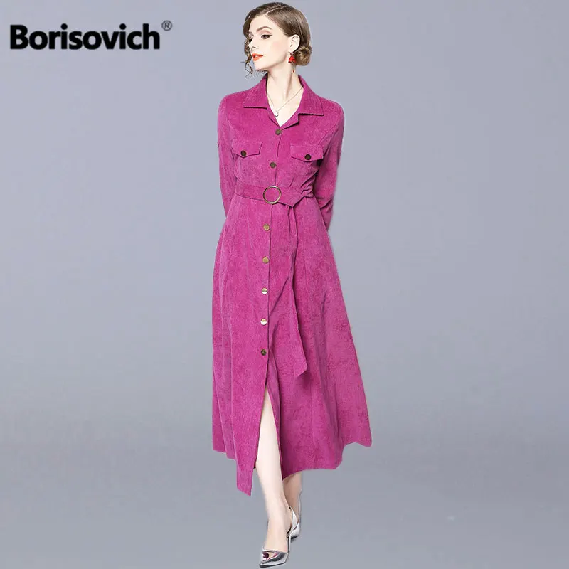 

Borisovich Vintage Female Long Dress New 2018 Autumn Fashion England Style Turn-down Collar Elagant Women Party Dresses N385