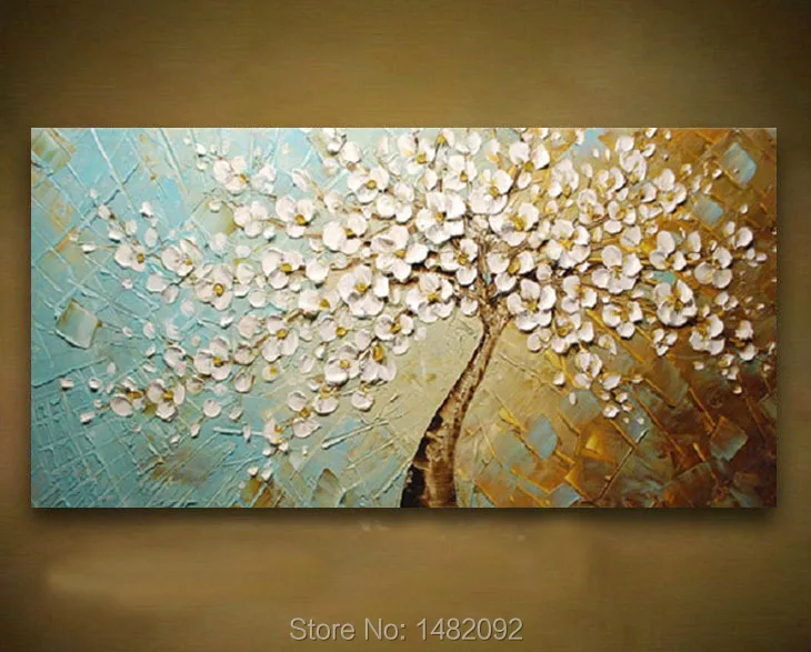 Pure hand draw abstract knife painting rich tree sofa setting wall wall