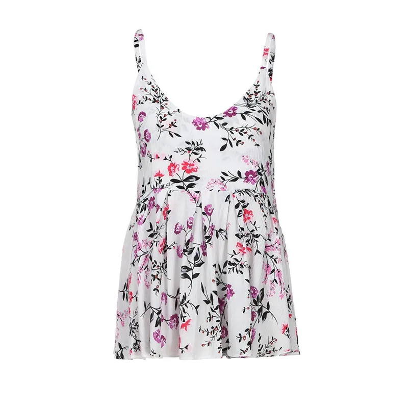 Fashion womens tops and blouses summer 2018 Sexy Printed Frill Hem Cami Top V Neck Tank Vest Blouse camicette Y16#N  (5)