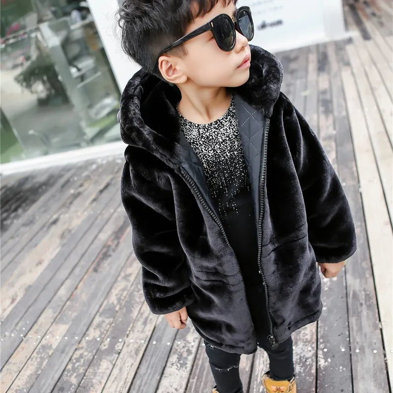 CROAL CHERIE 70-120cm Cute Bear Ear Winter Jacket Boys Hooded Flannel Warm Girls Coats Kids Infant Overcoat Black (2)