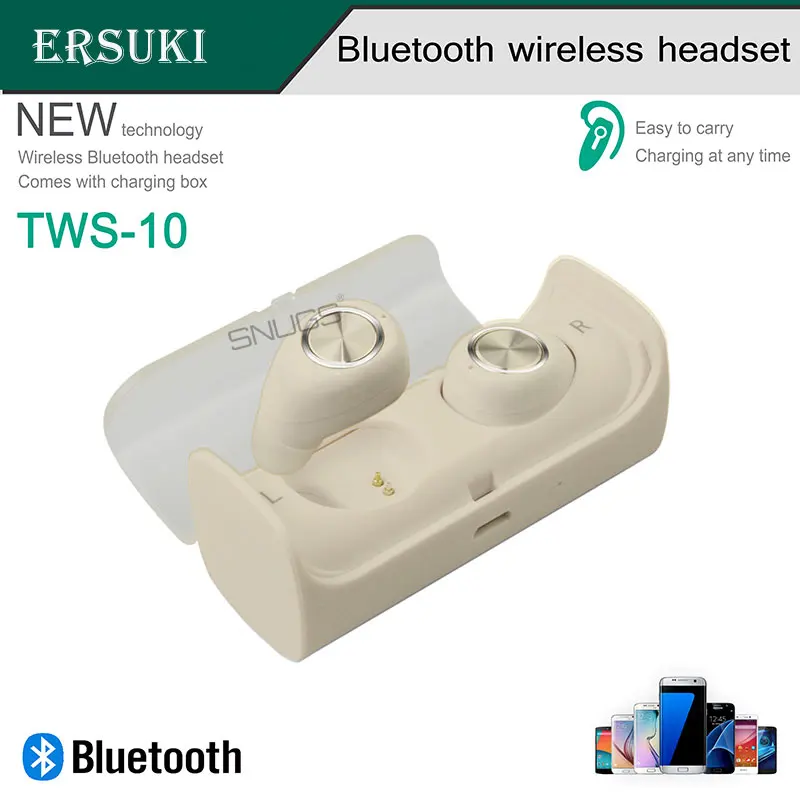 Ersuki двойные Bluetooth наушники TWS10 настоящие беспроводные мини наушники в ухо стерео гарнитура наушники с зарядным гнездом для телефонов - Цвет: yellow