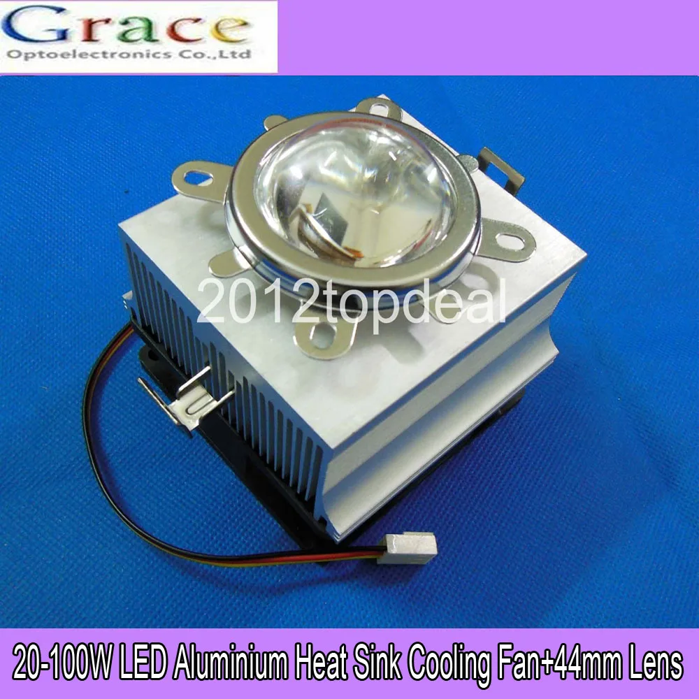 

20-100W LED Aluminium Heat Sink Fan+ Reflector Bracket+44mm Lens 60-80degree