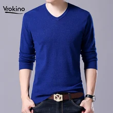 VROKINO бренд 8 цветов новые полки пуловер свитер для мужчин бизнес досуг Высокое качество Мягкий v-образный вырез свитер 5XL 6XL 7XL