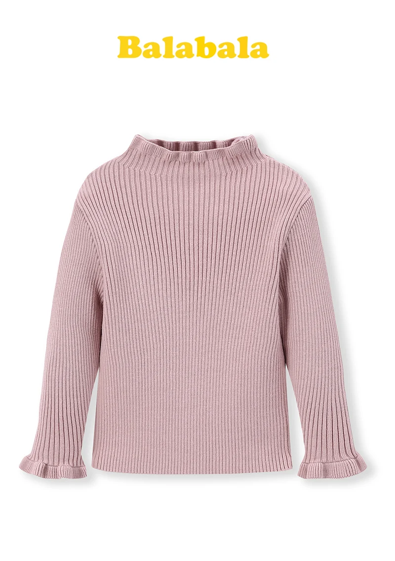 Balabala/пуловер с гофрированным воротником для маленьких девочек; Детский свитер для девочек; вязаные свитера в рубчик с манжетами; зимняя одежда